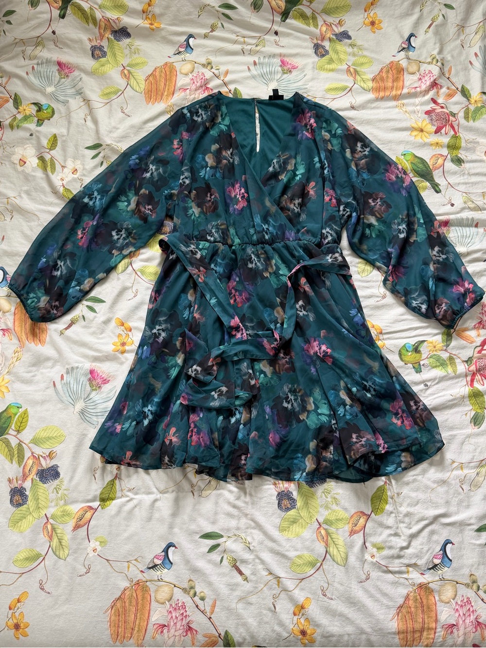 Torrid Chiffon Surplice Mini Dress Teal Floral Size 2